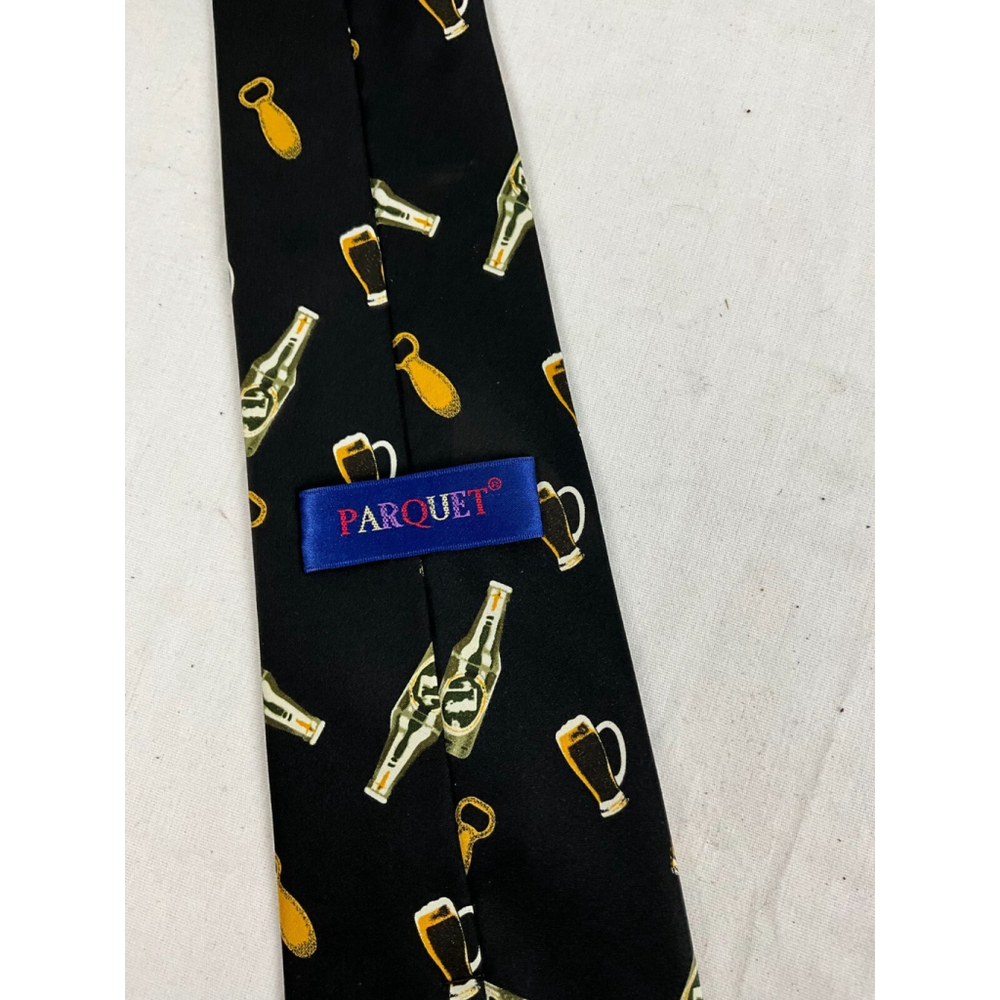 Men’s Parquet Handmade Polyester Bartender Beer Mug Print Necktie Black EUC - Picture 2 of 2